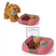 NEW American Girl ALL THE PUPPIES Set (3) Puppy Dogs Magnetic Toys Pet Bed BOX