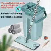 Flat Squeeze Mop with Bucket Hand Free Wringing Floor Clean Microfiber Mop Pads