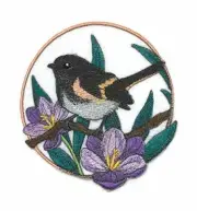 American Redstart and Crocus Circle Embroidered Iron on/Sew Patch [5" X 5"]