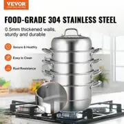 Dumpling Steamer Stainless Steel 5 Titer for for Cook Soup Noodles Fishes Work with Gas Electric Grill Stove Top Dia 30cm/11.8inch Pot