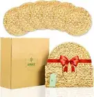 VANIEE Woven Placemats for Dining Table, Set of 6 Round Placemats with Storage