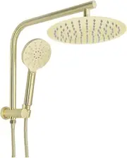 VELLORIA High Pressure Gooseneck Twin Shower Set WELS Certified 8" Rain Shower Head & 3-Mode Handheld Shower Spray, Luxury Rainfall Showerhead with Diverter - Durable and Easy to Clean (Brushed Gold)