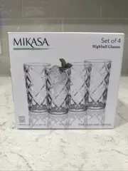 Set 4 Mikasa ANSLEY Fine Crystal 11.75oz HIGHBALL Drink Glasses Cups NEW Boxed