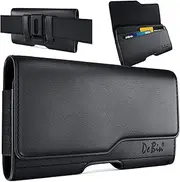 DeBin Holster for Large iPhone Plus, Pro Max Models 16 15 14 13 12 11 Xs Max – Cell Phone Belt Holder Case with Clip, Built-in ID Card Pouch (Fits Otterbox Commuter Case), Black