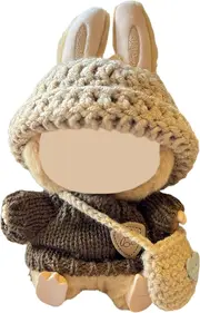Clothes for Labubu(NO Doll) , Handcrafted Crochet 3-Piece Set for 17cm Doll, Premium Outfit with Accessories for Labubu, Stylish Clothes for Labubu Doll(Knitted)