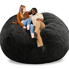 Giant Bean Bag Cover, Soft Velvet Bean Bag Chairs for Adults (Cover 7ft Black