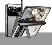 Jarttarn Cover Film All-in-One Compatible with Google Pixel Fold Case Foldable Screen Case with Protective Film Hinge All-in-One Transparent Shell with Stand & Pen Slot for Pixel Fold (Black)