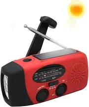 Emergency Hand Crank Radio with Flashlight, Portable Weather Radio with USB Charged & Solar Power for Camping Red