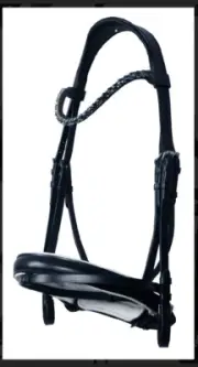 Black Leather Anatomic Padded Blue/Grey Stoned Bridle & Matching Laced Reins
