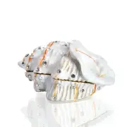 Metal Glass Small Seashell Figurine Collectible Ring Jewelry Holder Trinket B...