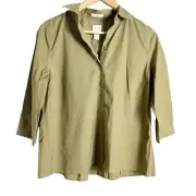 Chico’s No-Iron Petite Pleat-Back 3/4 Sleeve Green Button Front Top Size 4