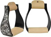 Black Show Western Stirrup with Silver Engraving and Light Leather Tread Lightweight Safety Irons for Equestrian Riders Western Stirrup for Saddles/Pair