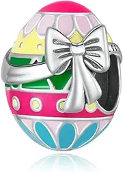 [Teleye] Easter Egg with Bow Charm 925 Sterling Silver Charm Fits For Pandora Bracelet, European Charms Bracelet