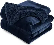 Fleece Throw Blanket, Double-Sided Super Soft Reversible Bed and Couch Blanket, Warm and Lightweight Home Decoration Blanket, Navy Blue for Double Size 150 x 200cm