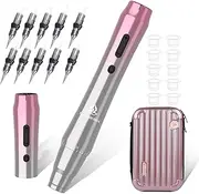 Blackbudda PMU Machine with Display Screen, Rotary Permanent Makeup Machine kit Equipped 10pcs Needles Cartridge, Ink Cups & Spare Battey (Red gray)