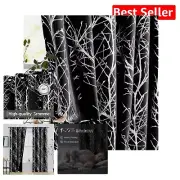 Thermal Insulated Blackout Curtains - 84" Long Grommet Top Silver Leaf Design