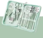 Green 7-22Pcs Nail Art Cutter Pedicure Scissors Nail Clipper Tool Set Manicure Pedicure Dead Skin Remover With Case,22PCS