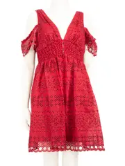 Red Broderie Cold Shoulder Dress