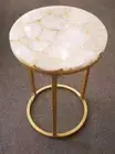 Rose Quartz Table Geode Side Table, Gemstone Natural Crystal Accent Furniture