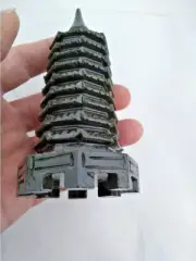 Natural South China Green Jade hand carved Pagoda tower Fengshui statue progress