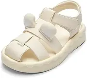 [Balabala] Toddler Girls Sandals Lightweight Cozy Sandals Cute Summer Shoes with Hook and Loop, Beige, 9 Toddler