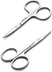 Facial Hair Small Grooming Scissors For Men Women - Eyebrow, Nose Hair, Mustache, Beard, Eyelashes, Ear Trimming Kit - Curved and Rounded Safety Tip Clippers For Hair Cutting - Stainless Steel 2PCS