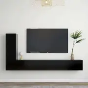 NNEVL 3 Piece TV Cabinet Set Black Chipboard