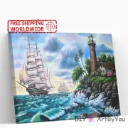 Paint By Numbers Kit Ship Ocean Draw Adult Oil Beginner Brush Framed Canvas Wall