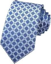 [Generic] Men's Classic Checks Light Blue White Jacquard Woven Silk Tie Necktie