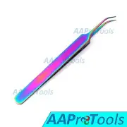 Stainless Steel Multi Rainbow Color 3D Eyelash Extension Tweezers Point Angled