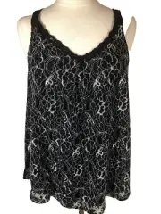 Woman's Black Cami Tank with Frontal Silver Lace Overlay NWT