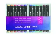 AD Marker Chartpak Spectra, Tri-Nib and Brush Dual-Tip, 96 Assorted Basic Col...