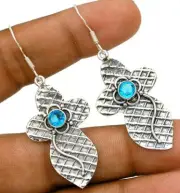 Natural Flawless Blue Topaz 925 Solid Sterling Silver Earrings @B1-8