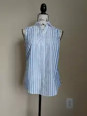 Talbots blouse sleeveless vertical striped button front top women's size 2