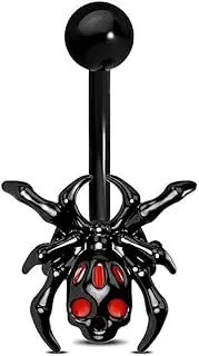 [Niaspi] 14G Black Spider Belly Button Ring for Women Girls Stainless Steel Red Black Creative Spider Animal Belly Navel Rings Summer Holiday Bikini Accessries Belly Curved Barbell Bananabell Jewellery,