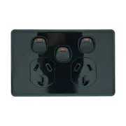 Clipsal Classic C2000 Series Double Powerpoint With Extra Switch 10A Black - C2025XA-BK