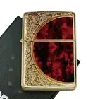 Zippo Arabesque Marble Red Gold Etching Oil Lighter Regular Case Japan
