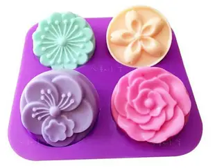 心動小羊^^日本康乃馨、櫻花、梅花四孔月餅模4孔4連皂模矽膠手工皂模布丁巧克力香皂模具