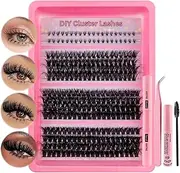 280-Piece Eyelash Extensions Set, Fluffy Artificial Eyelash Clusters, Lashes Extension Set, Thick Lash Clusters, Eyelash Extensions with Bond and Seal and Adhesive Residue Remover, Tweezers (680 K Kit