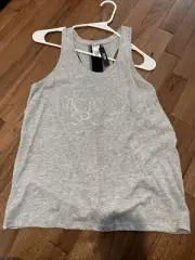 VICTORIA’S SECRET SPORT Glitter logo tank top Open Back Small Gray Nwt
