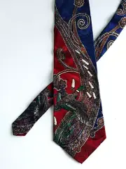 Jefferson House 100% Silk Necktie Tie Paisley & Duck Print Blue Burgundy #19158