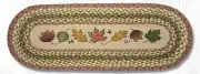 Braided Jute Hand Stenciled Oval Table Runner. Earth Rugs. AUTUMN LEAVES 13X36