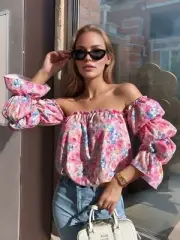 Stylish Printed Off-Shoulder Flounce Sleeve Blouse