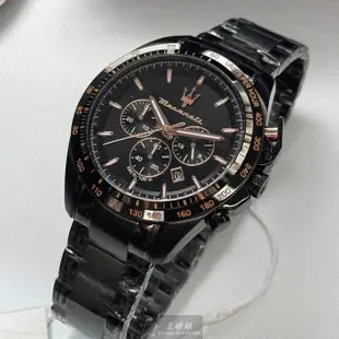 【MASERATI 瑪莎拉蒂】MASERATI手錶型號R8873612048(黑色錶面黑錶殼深黑色精鋼錶帶款)