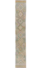 Afghan Kilim Zari Hand Knotted Hallway Runner 493x79cm by Cyrus Rugs