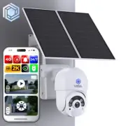 4G Security Camera SIM Card Solar Battery 2K 24/7 Continuous Recording 360 View