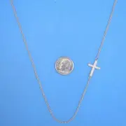 N235 Rose Gold On Sterling Silver Clear CZ Cross 18" Chain Necklace Solid 925