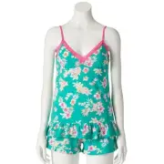 STAR & SKYE Pajamas Women's Printed Camisole & Shorts Pajama Set Teal Floral NEW