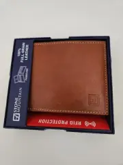Stone Mountain Brown Leather Bifold Passcase Wallet Billfold RFID Protection Men