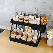 Under Sink Organizer,Kitchen Organizer Slide out Sliding Shelf Cabinet Storage,Pull out Cabinet Organizer with Hooks,Sink Organiser for Kitchen and Bathroom,Black